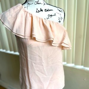 Rebecca Taylor  Over The Shoulder Ruffle Top size 2 , Pink, used but like new.